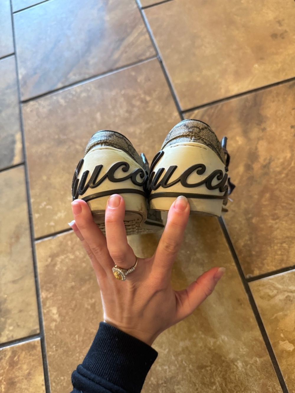 Gucci Beige Monogram Sneakers with Red and Green Stripe - Picture 10 of 10